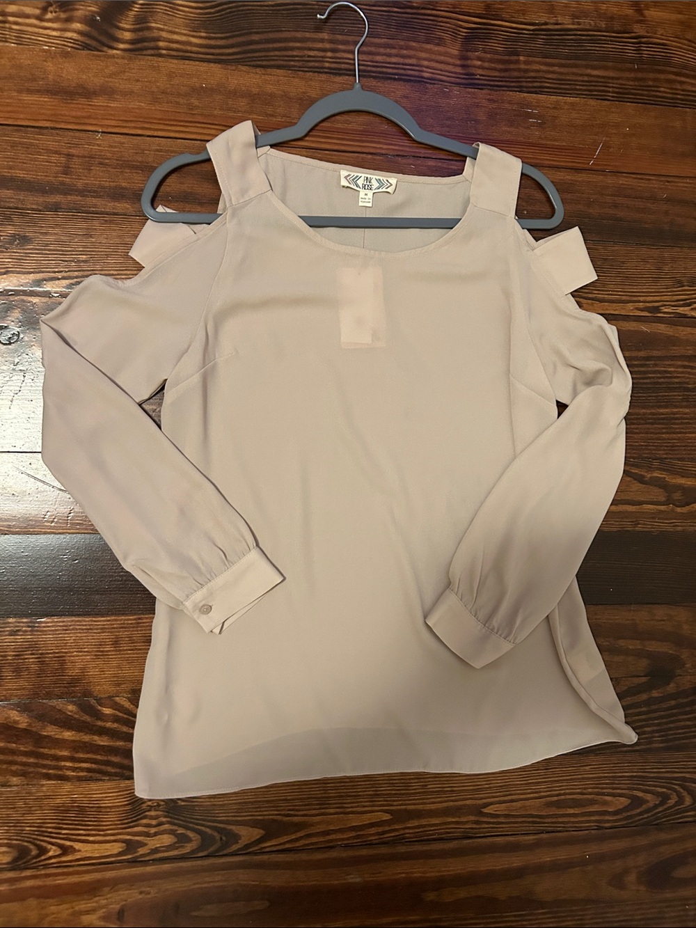Pink Rose Taupe Cold-Shoulder Blouse